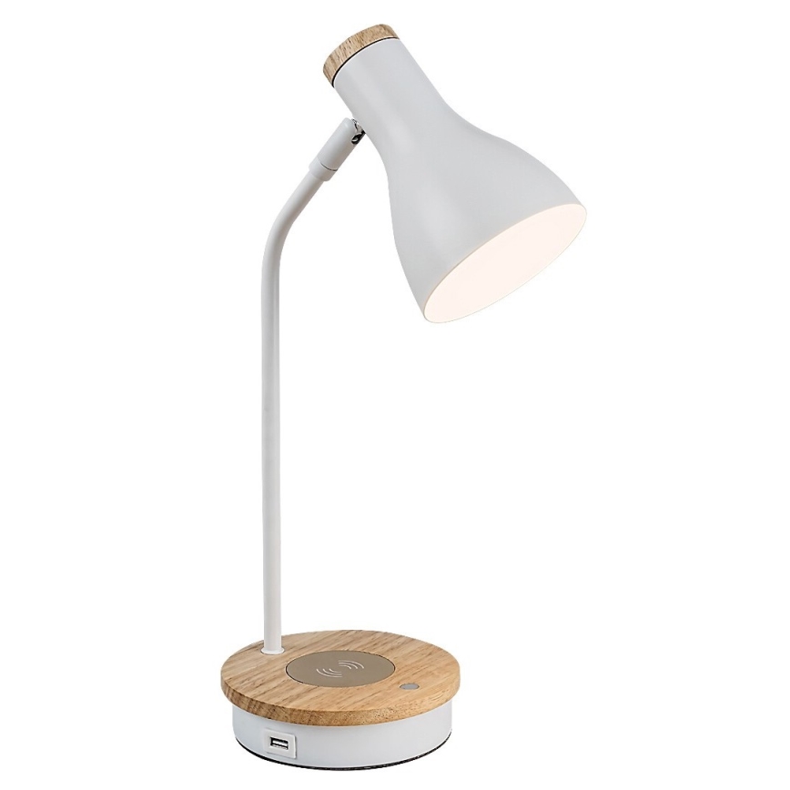 Rabalux - Lámpara de mesa táctil regulable con carga inalámbrica 1xE14/25W/230V árbol de caucho