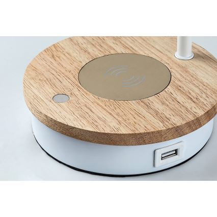 Rabalux - Lámpara de mesa táctil regulable con carga inalámbrica 1xE14/25W/230V árbol de caucho