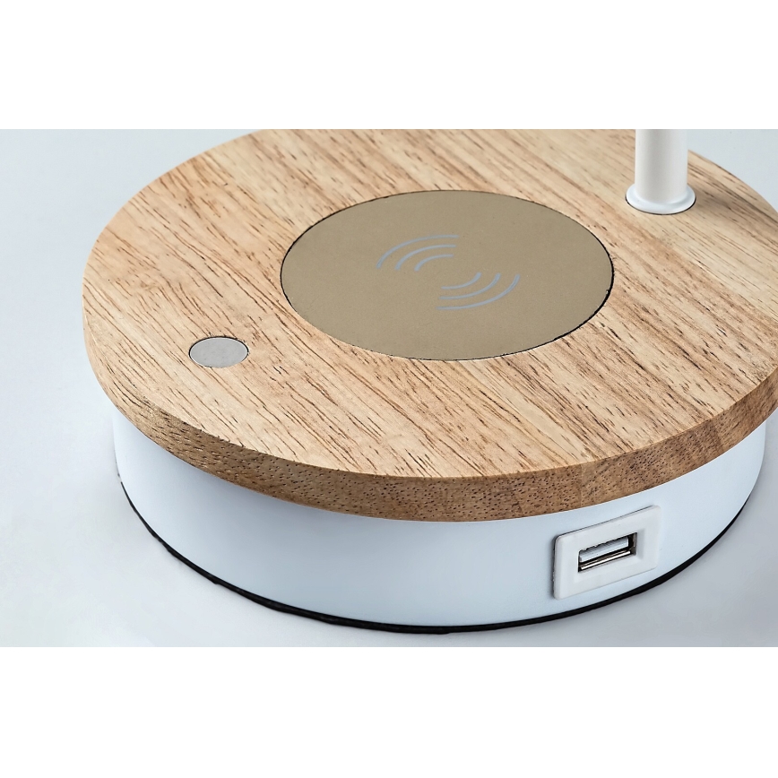 Rabalux - Lámpara de mesa táctil regulable con carga inalámbrica 1xE14/25W/230V árbol de caucho