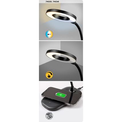 Rabalux - Lámpara de mesa regulable LED táctil con cargador inalámbrico LED/5W/5V 2700-6000K negro