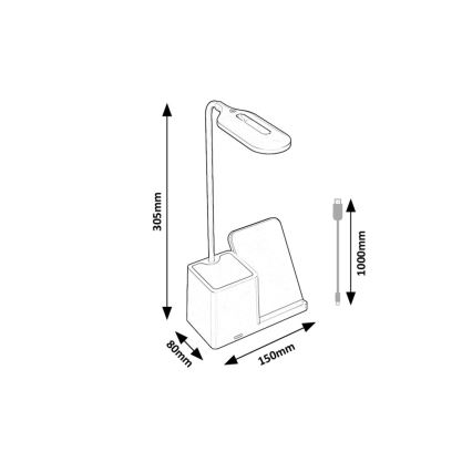 Rabalux - Lámpara de mesa LED regulable con cargador inalámbrico QI LED/4W/5V 3000/4000/6500K negro