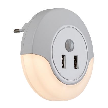 Rabalux - Luz nocturna LED con enchufe integrado con sensor 2xUSB LED/13,9W/230V 3000K