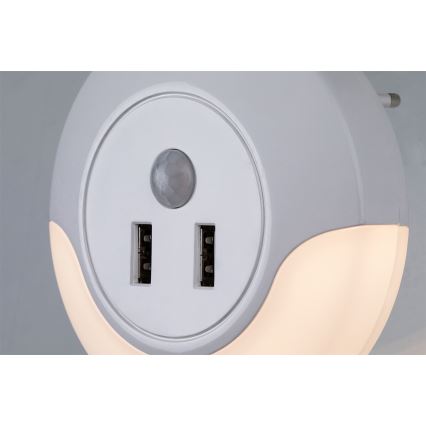 Rabalux - Luz nocturna LED con enchufe integrado con sensor 2xUSB LED/13,9W/230V 3000K