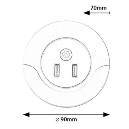 Rabalux - Luz nocturna LED con enchufe integrado con sensor 2xUSB LED/13,9W/230V 3000K