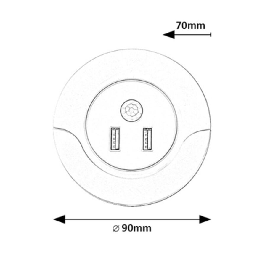 Rabalux - Luz nocturna LED con enchufe integrado con sensor 2xUSB LED/13,9W/230V 3000K