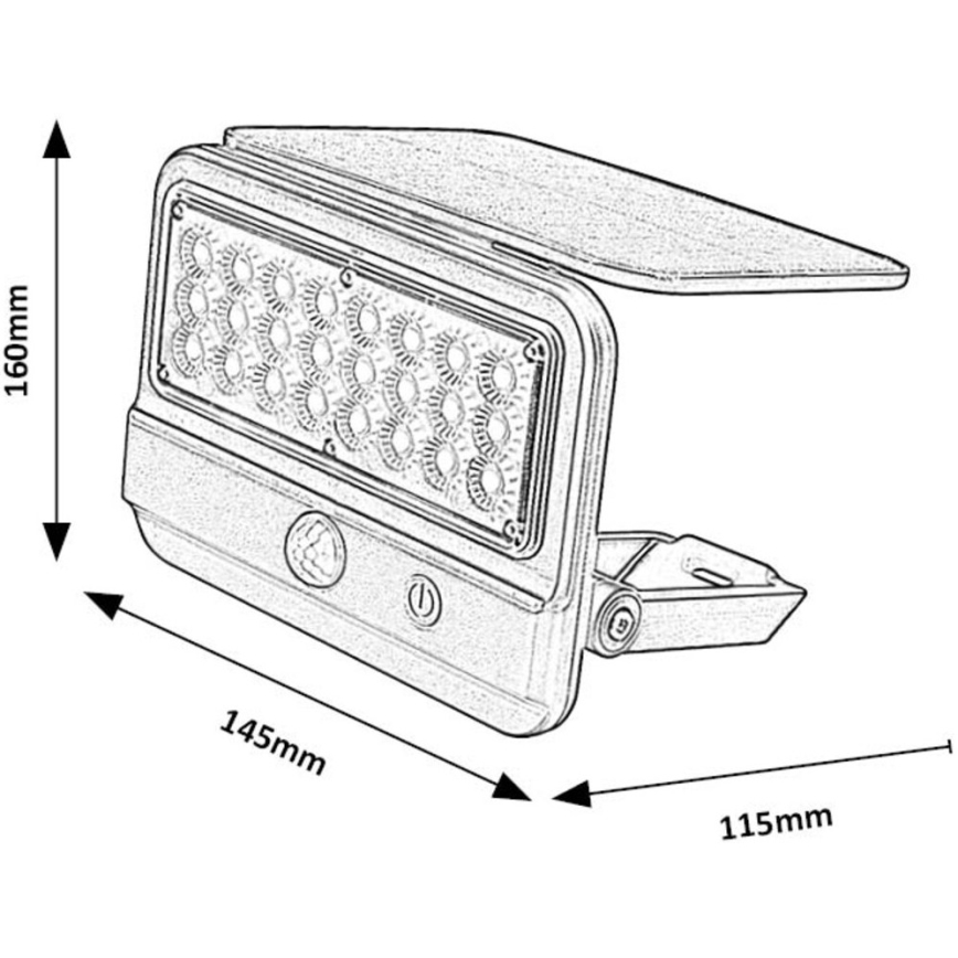 Rabalux - Lámpara de pared solar LED con sensor LED/7W/3,7V IP54 negra 3000 mAh