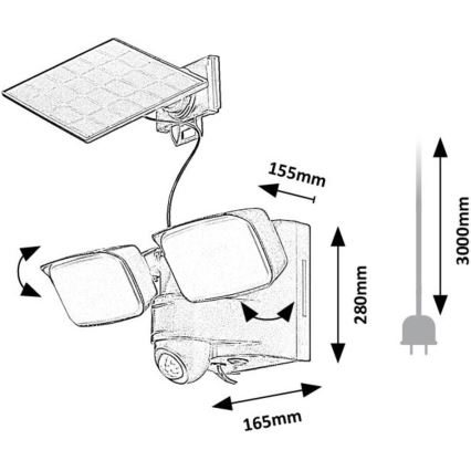 Rabalux - Lámpara solar LED de pared flexible con sensor y panel externo 2xLED/5W/3,7V IP54 negro 600 mAh