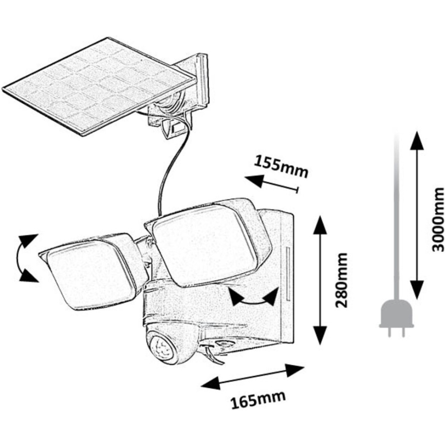 Rabalux - Lámpara solar LED de pared flexible con sensor y panel externo 2xLED/5W/3,7V IP54 negro 600 mAh