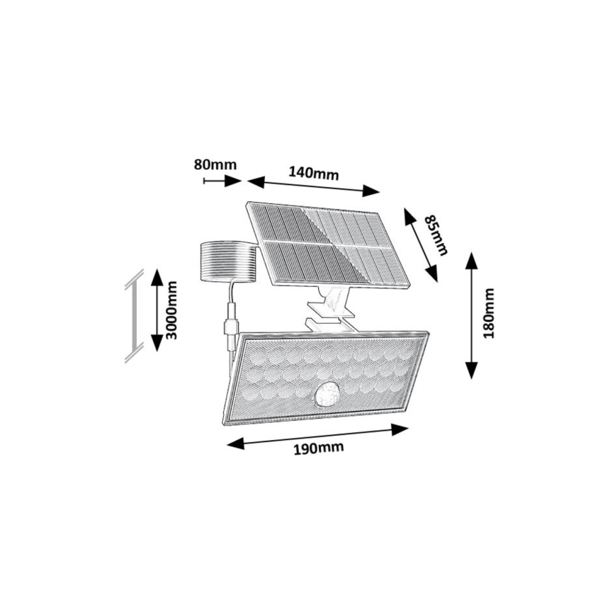 Rabalux - Foco solar LED con sensor LED/8W/3,7V 1800mAh IP65 + mando a distancia