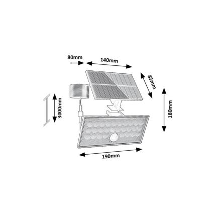 Rabalux - Proyector solar LED con sensor LED/8W/3,7V 1800mAh IP65 + control remoto