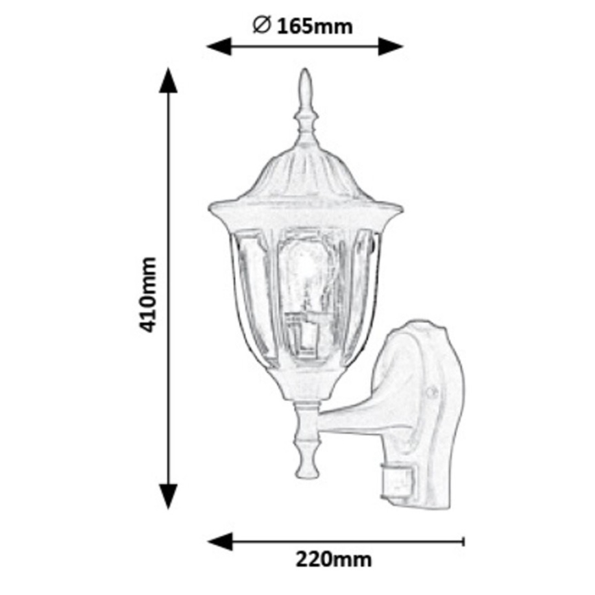 Rabalux - Aplique de exterior con sensor 1xE27/60W/230V IP43 negro