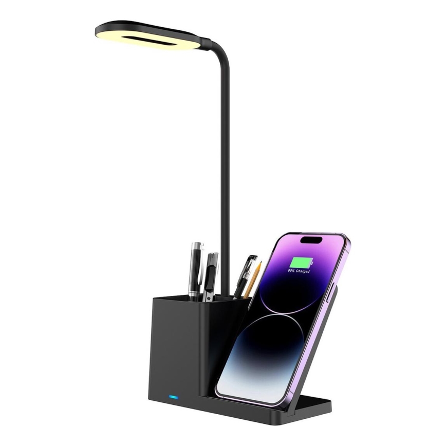 Rabalux - Lámpara de mesa LED regulable con cargador inalámbrico QI LED/4W/5V 3000/4000/6500K negro