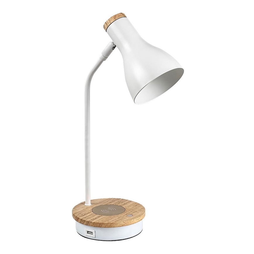 Rabalux - Lámpara de mesa táctil regulable con carga inalámbrica 1xE14/25W/230V árbol de caucho