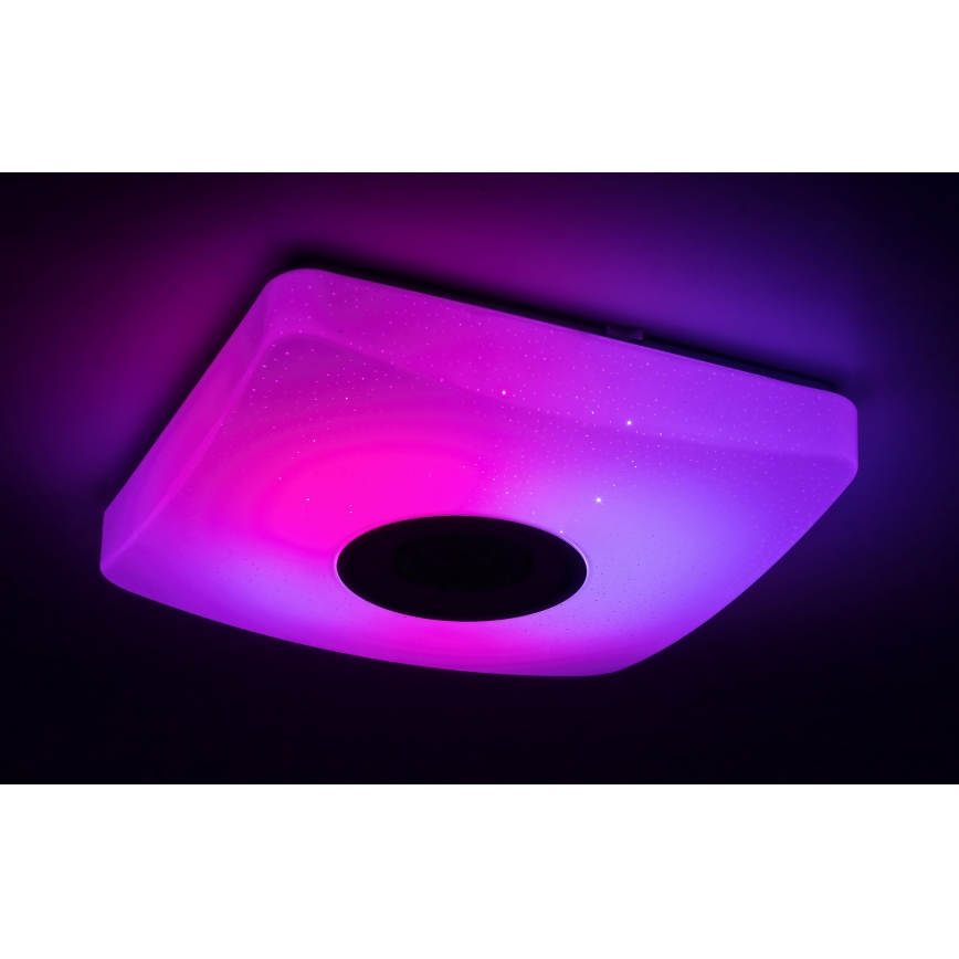 Rabalux - Luminaria de techo LED RGB regulable con altavoz integrado LED/18W/230V 3000-6000K Bluetooth + mando a distancia 36,5x36,5 cm