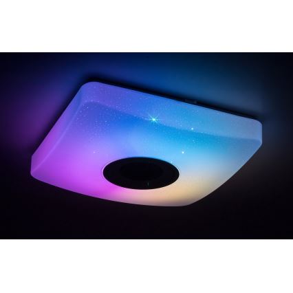 Rabalux - Luminaria de techo LED RGB regulable con altavoz integrado LED/18W/230V 3000-6000K Bluetooth + mando a distancia 36,5x36,5 cm
