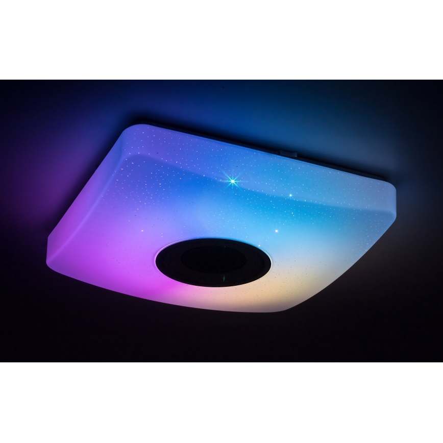Rabalux - Luminaria de techo LED RGB regulable con altavoz integrado LED/18W/230V 3000-6000K Bluetooth + mando a distancia 36,5x36,5 cm