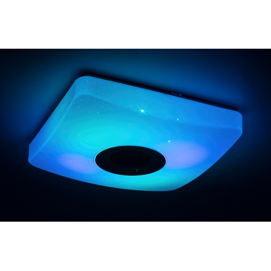 Rabalux - Luminaria de techo LED RGB regulable con altavoz integrado LED/18W/230V 3000-6000K Bluetooth + mando a distancia 36,5x36,5 cm