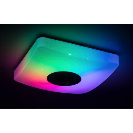 Rabalux - Luminaria de techo LED RGB regulable con altavoz integrado LED/18W/230V 3000-6000K Bluetooth + mando a distancia 36,5x36,5 cm