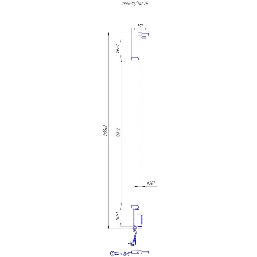 Radiador de baño RAY 25W/230V 110x30 cm IP44 acero inoxidable/cromo brillante