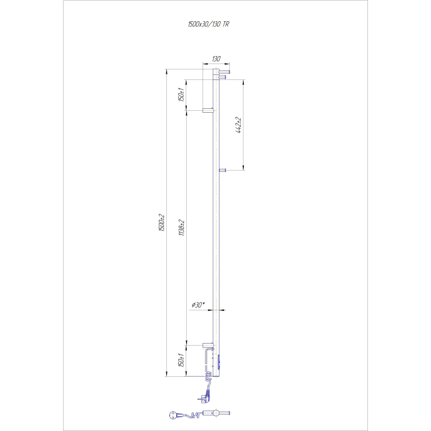 Radiador de baño RAY 35W/230V 150x30 cm IP44 acero inoxidable/blanco