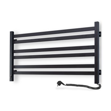 Radiador toallero de baño AVANGARD con termostato 316W/230V 50,6 cm IP44, negro, con conexión derecha, de perfil cuadrado