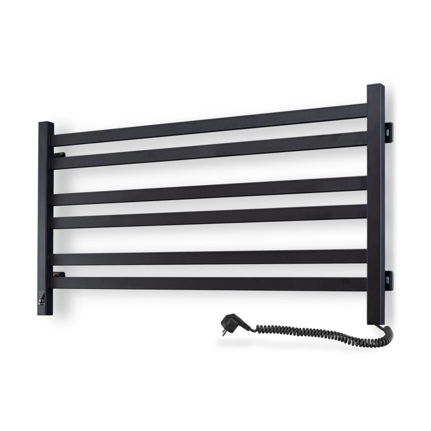 Radiador toallero de baño AVANGARD con termostato 316W/230V 50,6 cm IP44, negro, con conexión derecha, de perfil cuadrado