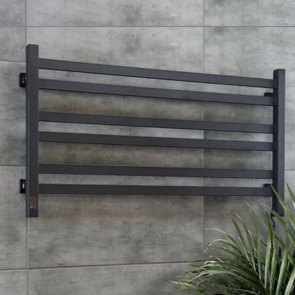 Radiador toallero de baño AVANGARD con termostato 316W/230V 50,6 cm IP44, negro, con conexión derecha, de perfil cuadrado
