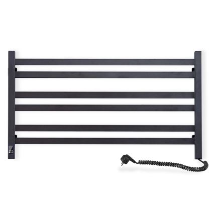 Radiador toallero de baño AVANGARD con termostato 316W/230V 50,6 cm IP44, negro, con conexión derecha, de perfil cuadrado