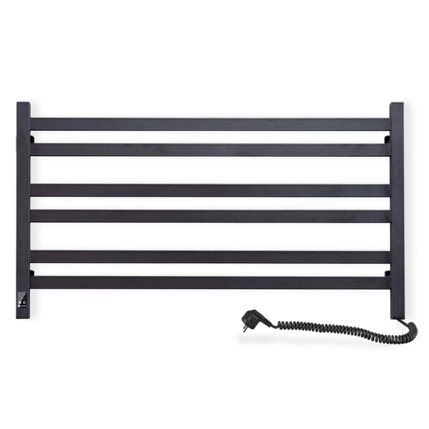 Radiador toallero de baño AVANGARD con termostato 316W/230V 50,6 cm IP44, negro, con conexión derecha, de perfil cuadrado
