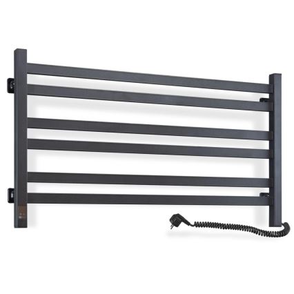 Radiador toallero de baño AVANGARD con termostato 316W/230V 50,6 cm IP44, negro, con conexión derecha, de perfil cuadrado