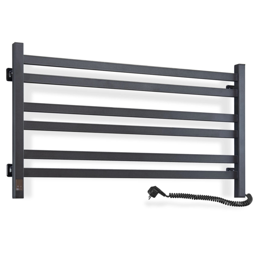 Radiador toallero de baño AVANGARD con termostato 316W/230V 50,6 cm IP44, negro, con conexión derecha, de perfil cuadrado