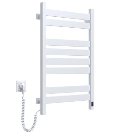 Radiador toallero de baño con termostato LARGO 432W/230V 80,6 cm IP44 blanco, con conexión a la izquierda, rectangular