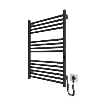 Radiador toallero de baño HF GREENWICH 170W/230V 77x53 cm, negro, conexión derecha, tubos redondeados
