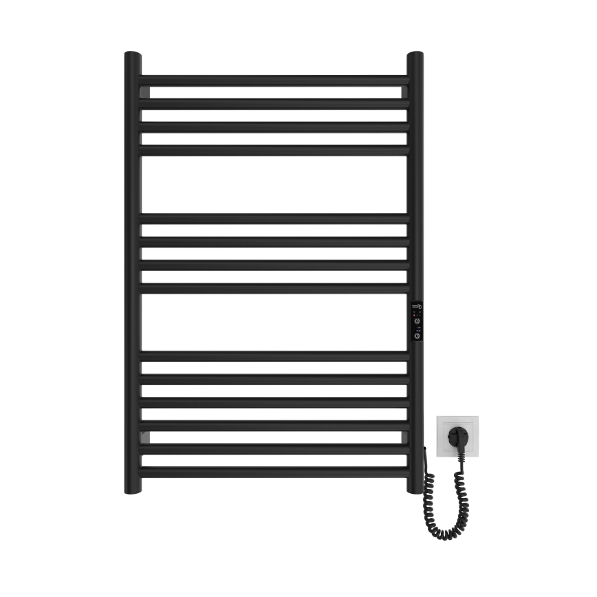 Radiador toallero de baño HF GREENWICH 170W/230V 77x53 cm, negro, conexión derecha, tubos redondeados