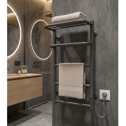 Radiador toallero de baño HOTEL 75W/230V 66x42 cm, acero inoxidable/antracita, lado derecho