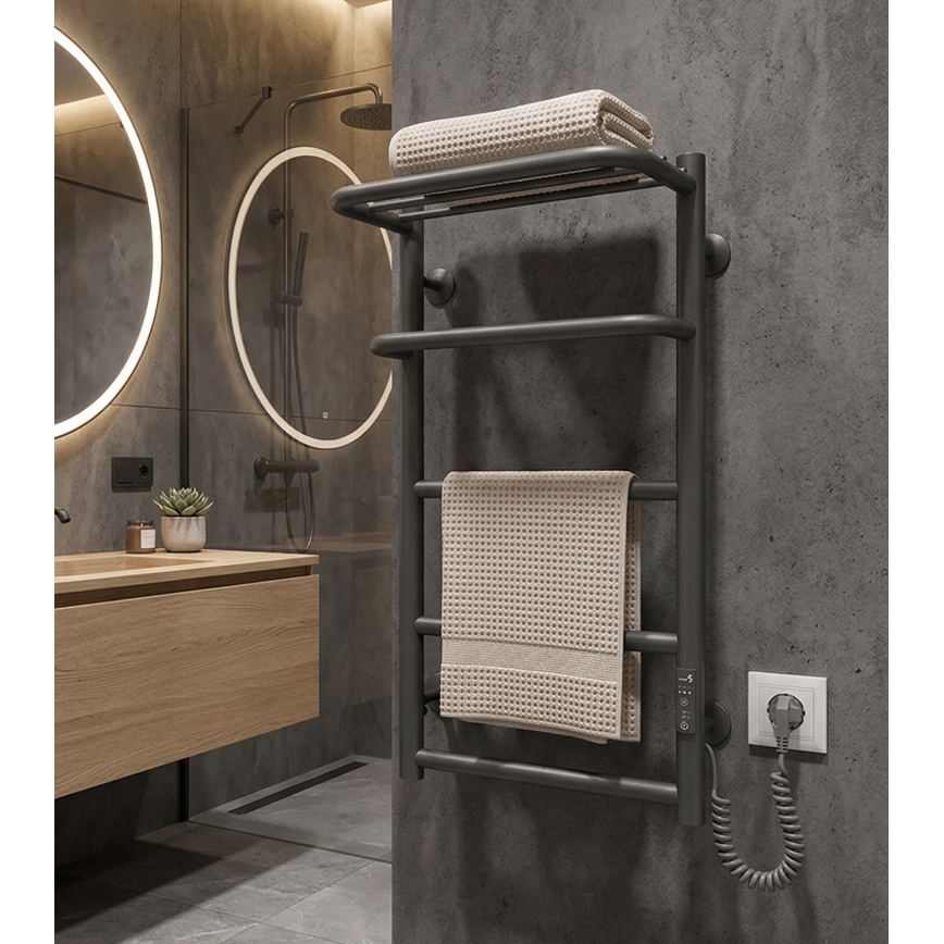 Radiador toallero de baño HOTEL 75W/230V 66x42 cm, acero inoxidable/antracita, lado derecho
