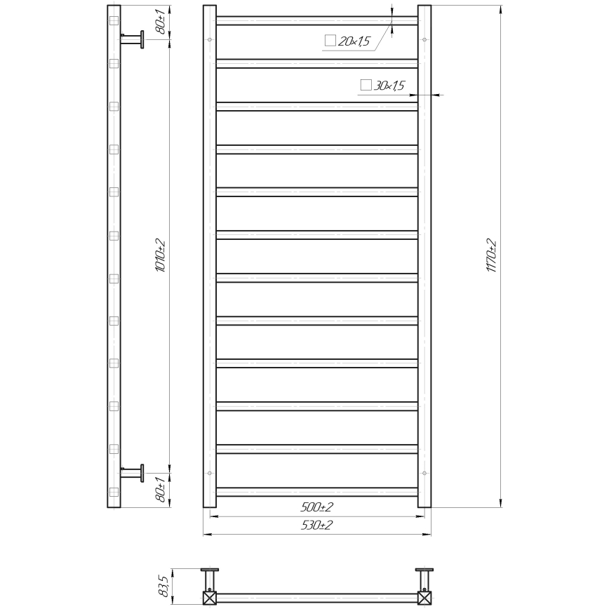 Radiador toallero de baño INOX TOKIO 233W/230V 117x53 cm acero inoxidable/antracita