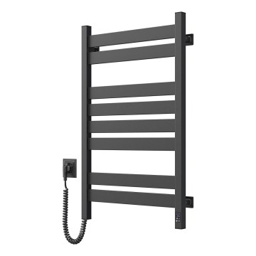 Radiador toallero de baño LARGO con termostato 432W/230V 80,6 cm IP44 negro, conexión izquierda, diseño angular