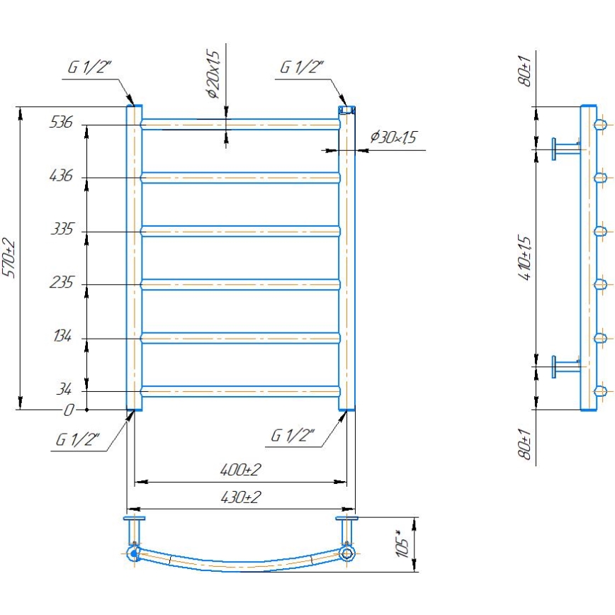 Radiador toallero de baño tipo escalera INOX CLASSIC 120W/230V 57x43 cm, acero inoxidable/cromo brillante