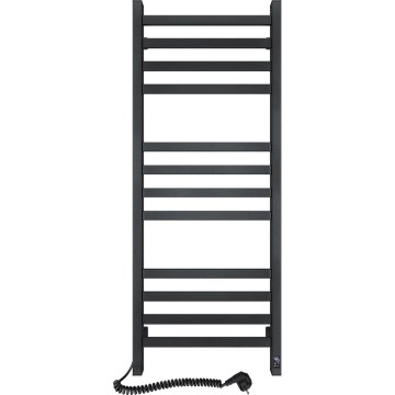 Radiador toallero de escalera para baño con termostato AVANGARD 227W 120x48cm, negro, conexión izquierda