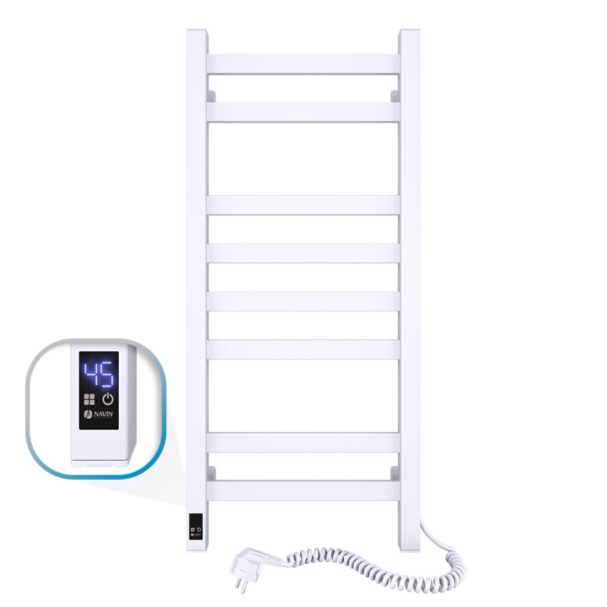 Radiador toallero para baño AVANGARD con termostato 251W/230V, 80,6 cm, IP44, blanco, conexión derecha, diseño cuadrado
