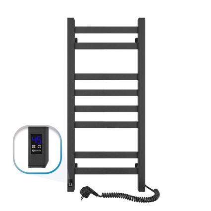 Radiador toallero tipo escalera para baño con termostato AVANGARD 251W/230V 80,6cm IP44, negro, lado derecho, de perfil cuadrado