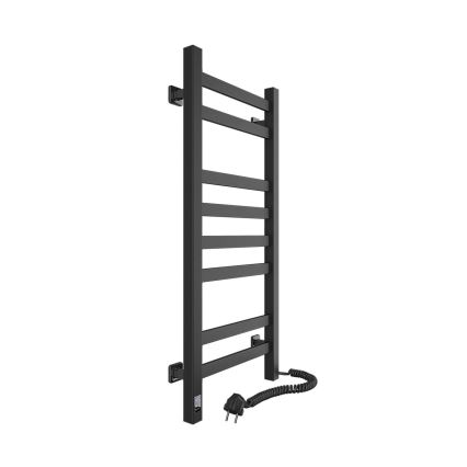 Radiador toallero tipo escalera para baño con termostato AVANGARD 251W/230V 80,6cm IP44, negro, lado derecho, de perfil cuadrado