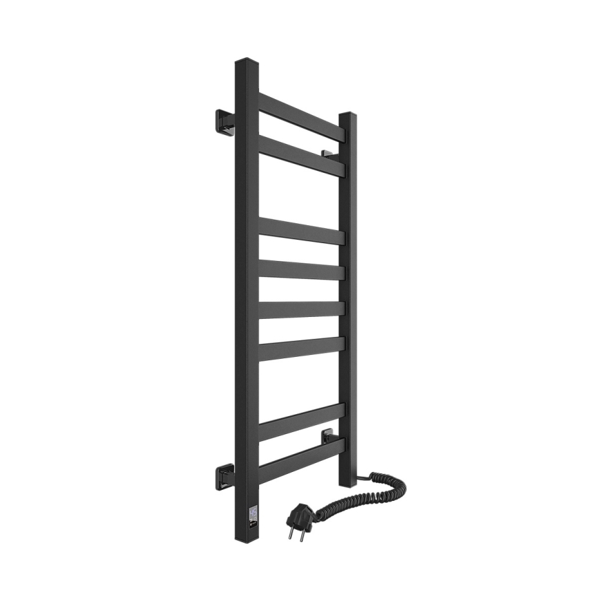Radiador toallero tipo escalera para baño con termostato AVANGARD 251W/230V 80,6cm IP44, negro, lado derecho, de perfil cuadrado