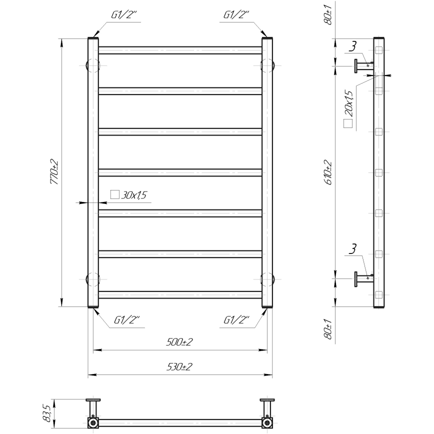 Radiador toallero de escalera para baño INOX TOKIO 161W/230V 77x53 cm acero inoxidable/blanco