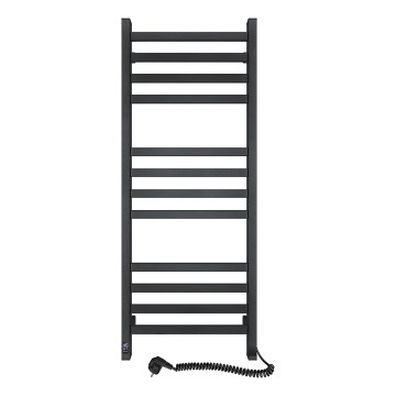 Radiador toallero en escalera para baño AVANGARD con termostato 459W/230V 120,6 cm IP44 negro, con conexión derecha, de perfil cuadrado