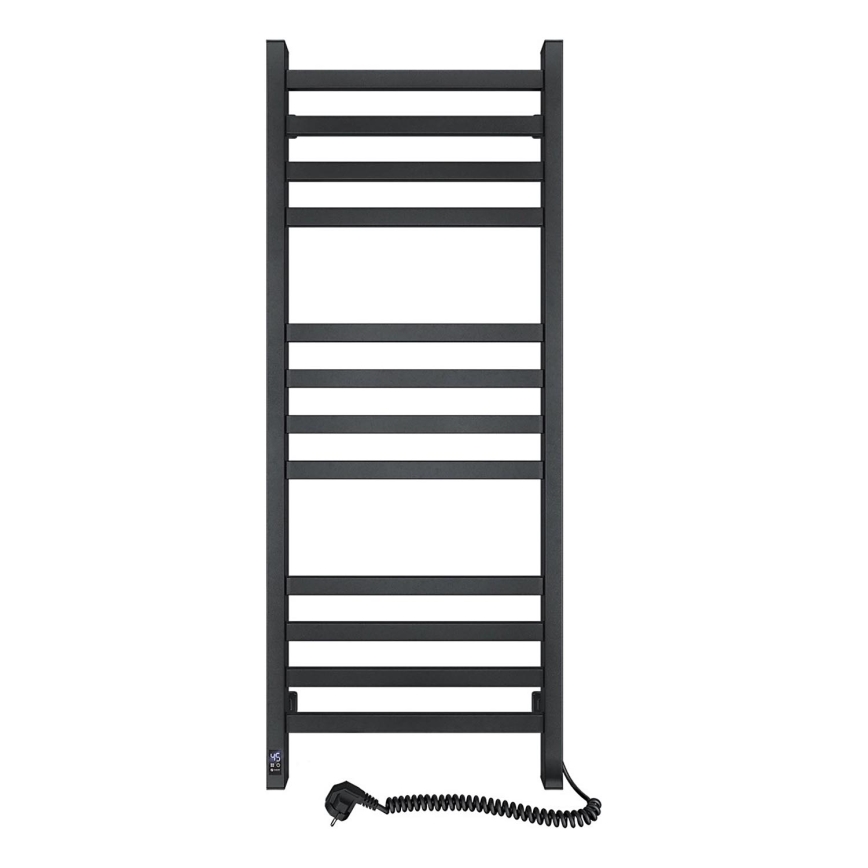 Radiador toallero en escalera para baño AVANGARD con termostato 459W/230V 120,6 cm IP44 negro, con conexión derecha, de perfil cuadrado