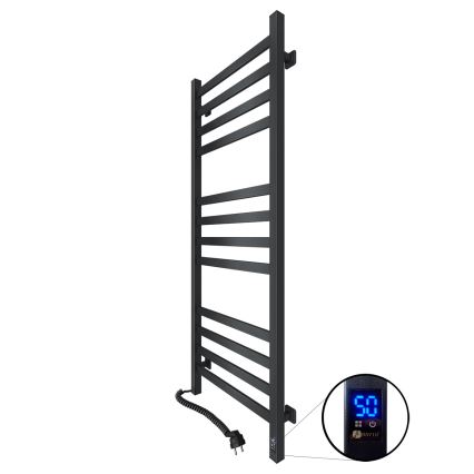 Radiador toallero para baño con termostato AVANGARD 459W/230V 120,6 cm IP44 negro, conexión izquierda, perfil cuadrado