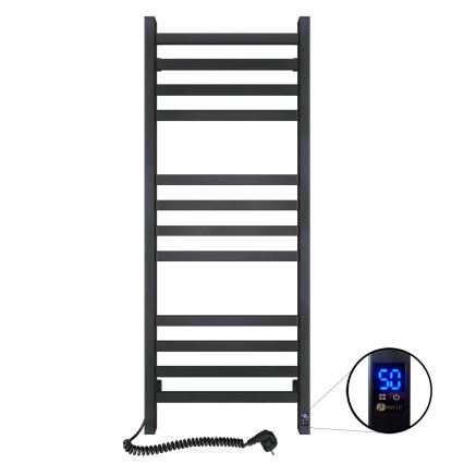 Radiador toallero para baño con termostato AVANGARD 459W/230V 120,6 cm IP44 negro, conexión izquierda, perfil cuadrado
