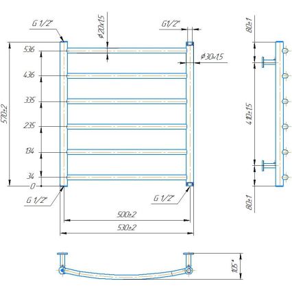 Radiador toallero en escalera para baño INOX CLASSIC 122W/230V 57x53 cm acero inoxidable/antracita